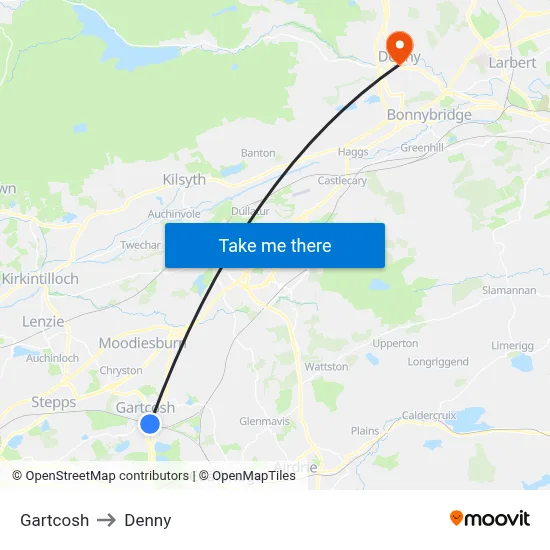 Gartcosh to Denny map