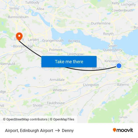 Airport, Edinburgh Airport to Denny map