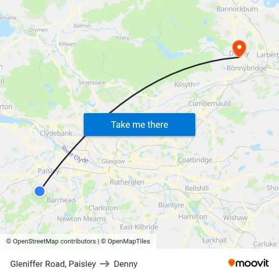 Gleniffer Road, Paisley to Denny map