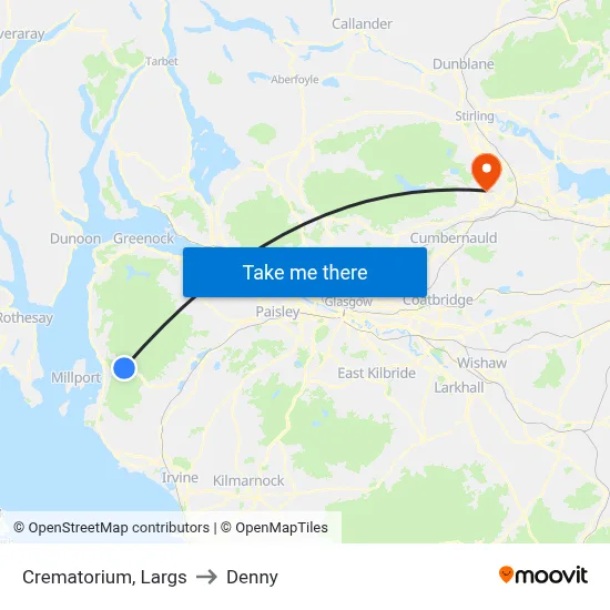 Crematorium, Largs to Denny map