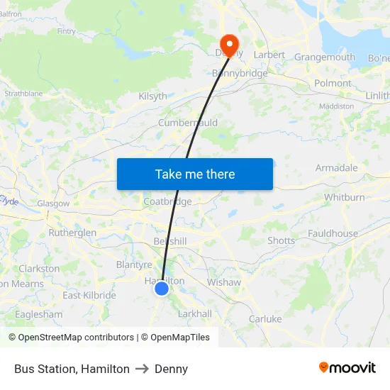 Bus Station, Hamilton to Denny map