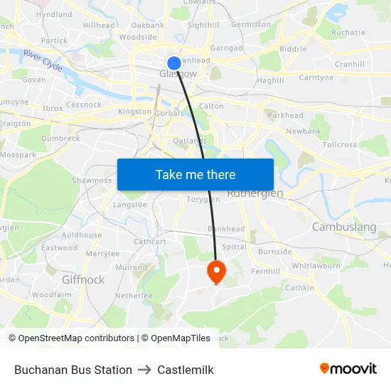 Buchanan Bus Station to Castlemilk map