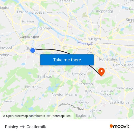 Paisley to Castlemilk map