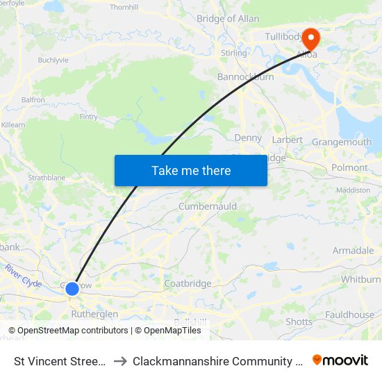 St Vincent Street, Glasgow to Clackmannanshire Community Healthcare Centre map