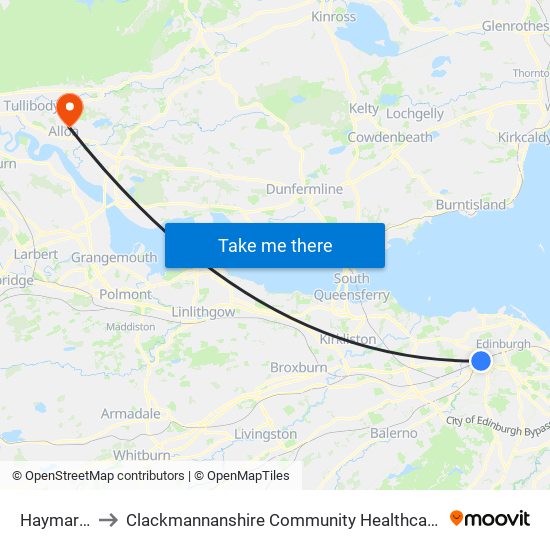 Haymarket to Clackmannanshire Community Healthcare Centre map