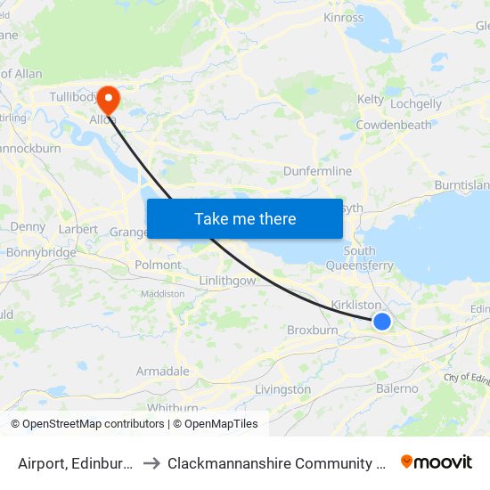 Airport, Edinburgh Airport to Clackmannanshire Community Healthcare Centre map