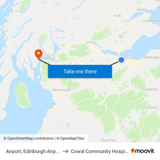 Airport, Edinburgh Airport to Cowal Community Hospital map