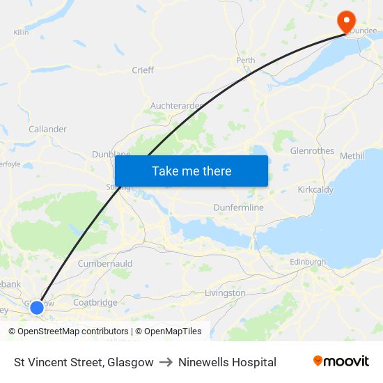 St Vincent Street, Glasgow to Ninewells Hospital map