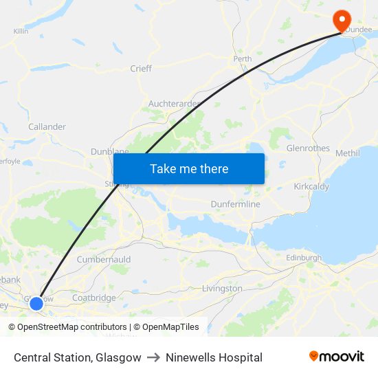 Central Station, Glasgow to Ninewells Hospital map