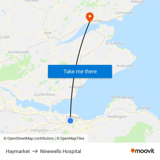 Haymarket to Ninewells Hospital map