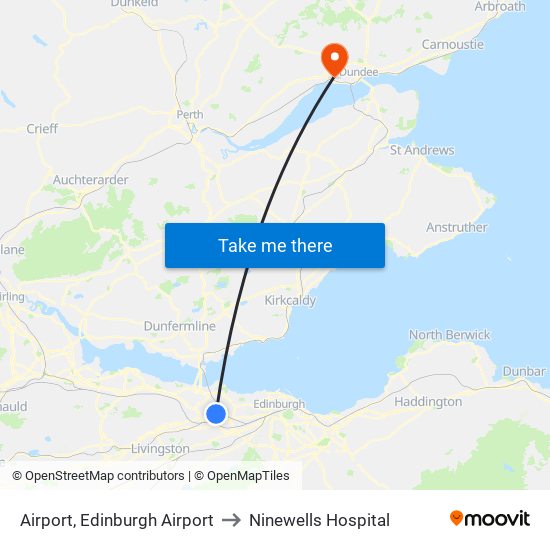 Airport, Edinburgh Airport to Ninewells Hospital map