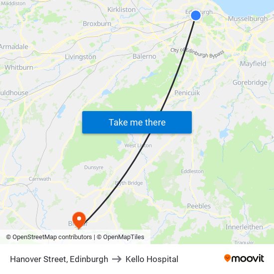 Hanover Street, Edinburgh to Kello Hospital map