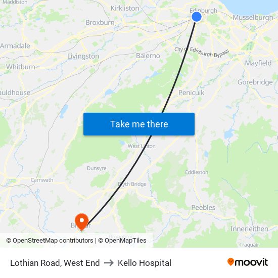 Lothian Road, West End to Kello Hospital map