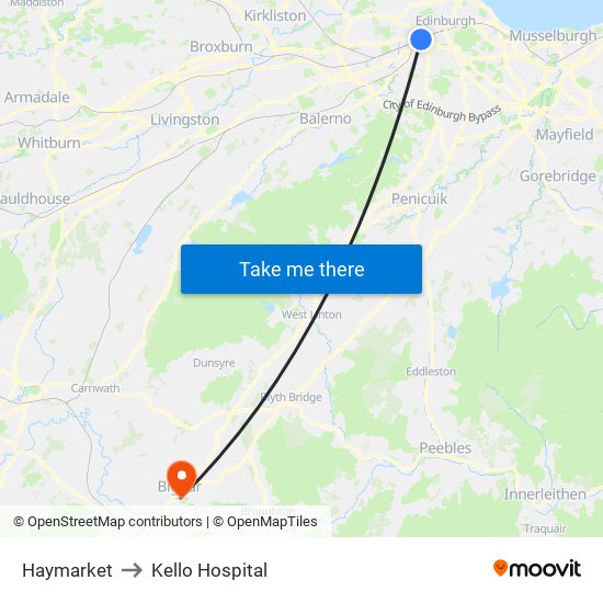 Haymarket to Kello Hospital map