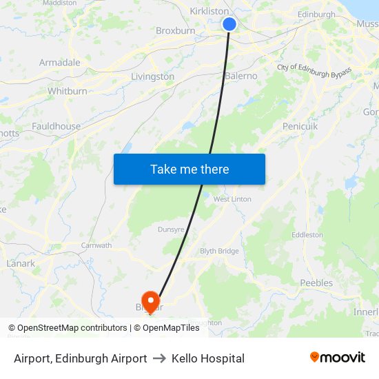 Airport, Edinburgh Airport to Kello Hospital map