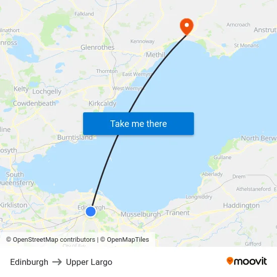 Edinburgh to Upper Largo map