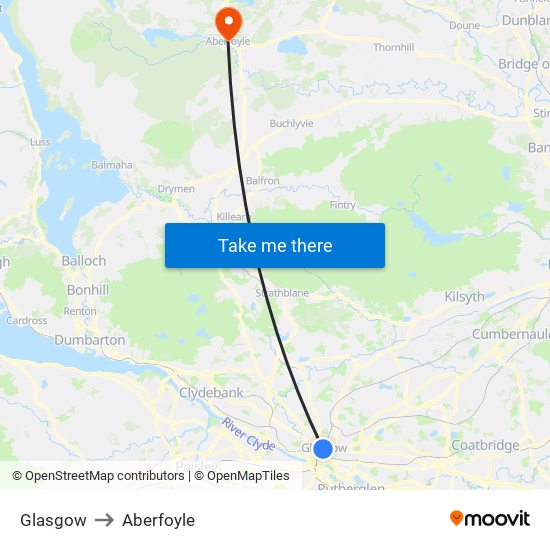 Glasgow to Aberfoyle map