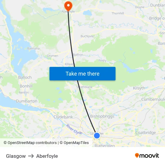 Glasgow to Aberfoyle map