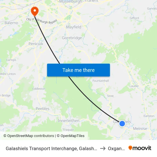 Galashiels Transport Interchange, Galashiels to Oxgangs map