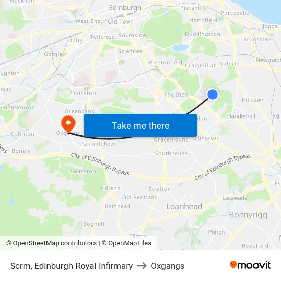 Scrm, Edinburgh Royal Infirmary to Oxgangs map