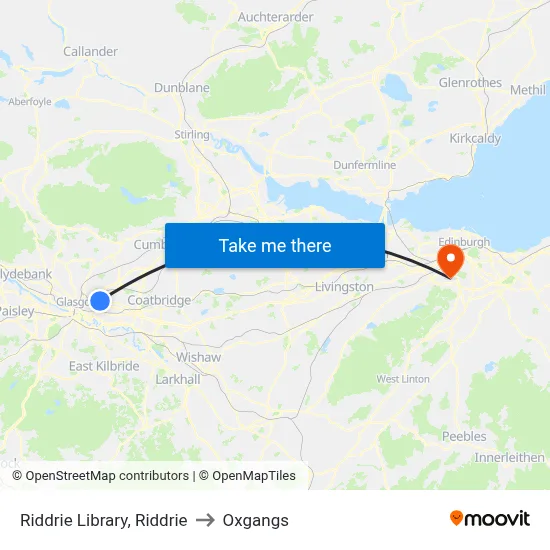 Riddrie Library, Riddrie to Oxgangs map