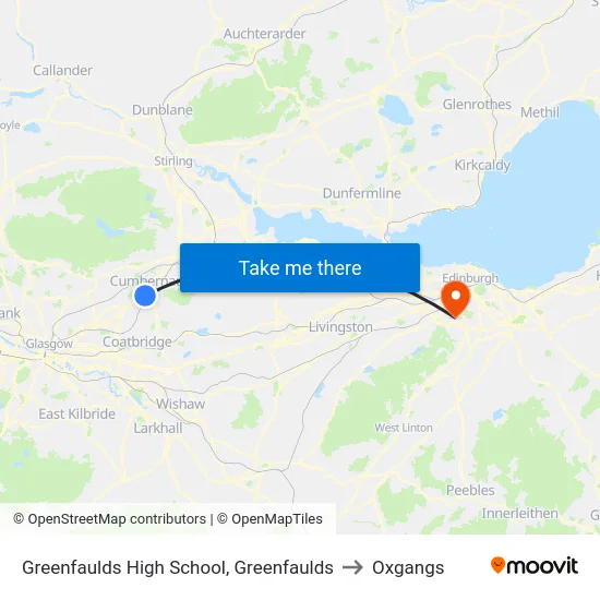 Greenfaulds High School, Greenfaulds to Oxgangs map