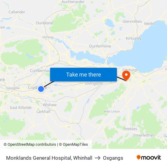 Monklands General Hospital, Whinhall to Oxgangs map