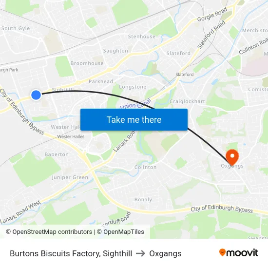 Burtons Biscuits Factory, Sighthill to Oxgangs map
