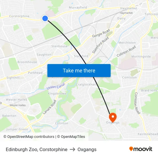 Edinburgh Zoo, Corstorphine to Oxgangs map