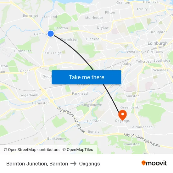 Barnton Junction, Barnton to Oxgangs map