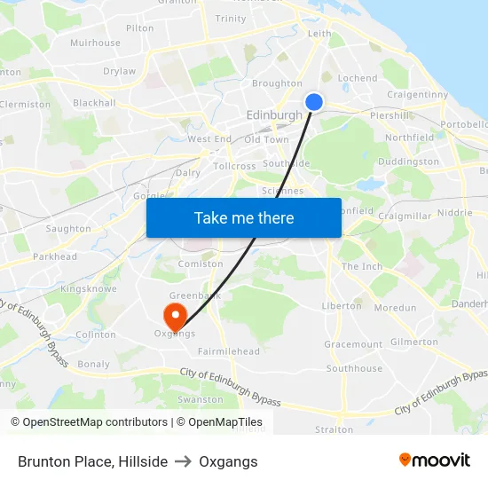 Brunton Place, Hillside to Oxgangs map