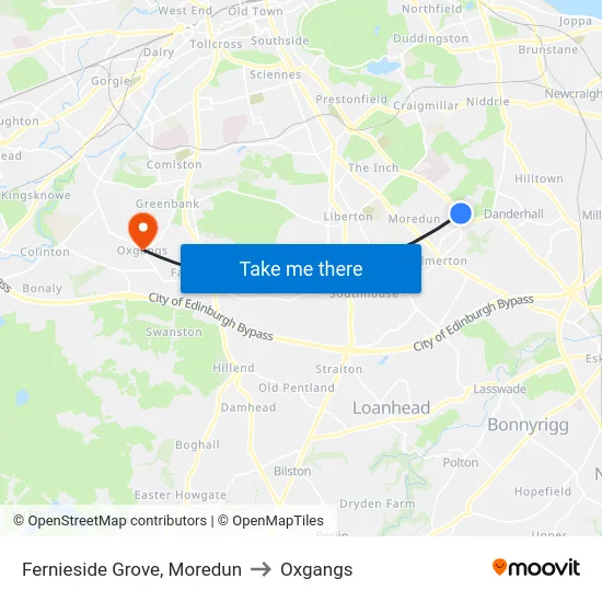 Fernieside Grove, Moredun to Oxgangs map