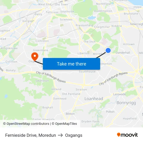 Fernieside Drive, Moredun to Oxgangs map