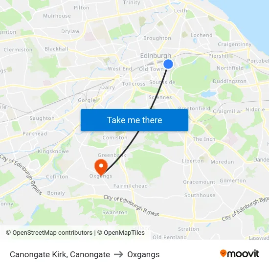 Canongate Kirk, Canongate to Oxgangs map