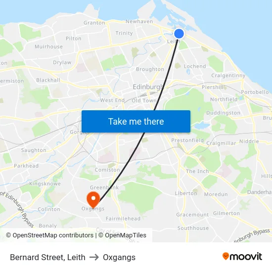 Bernard Street, Leith to Oxgangs map