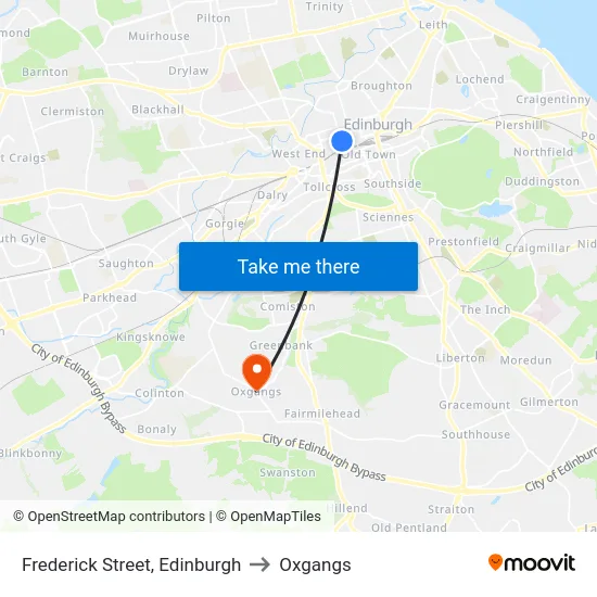 Frederick Street, Edinburgh to Oxgangs map