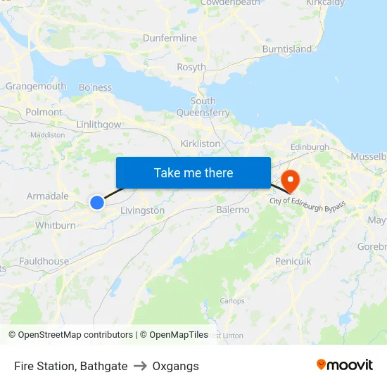 Fire Station, Bathgate to Oxgangs map