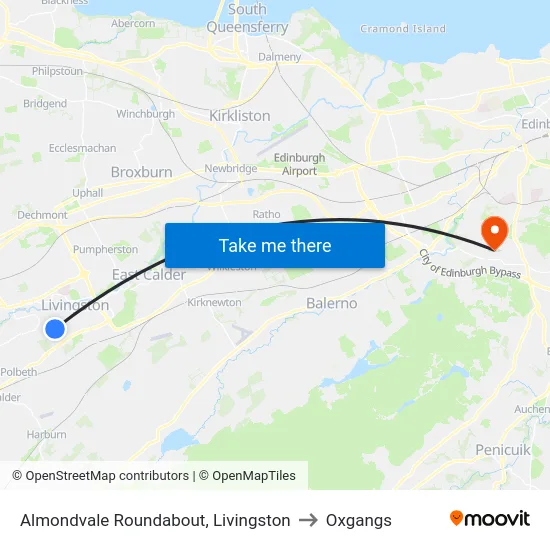 Almondvale Roundabout, Livingston to Oxgangs map