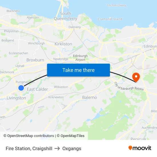 Fire Station, Craigshill to Oxgangs map