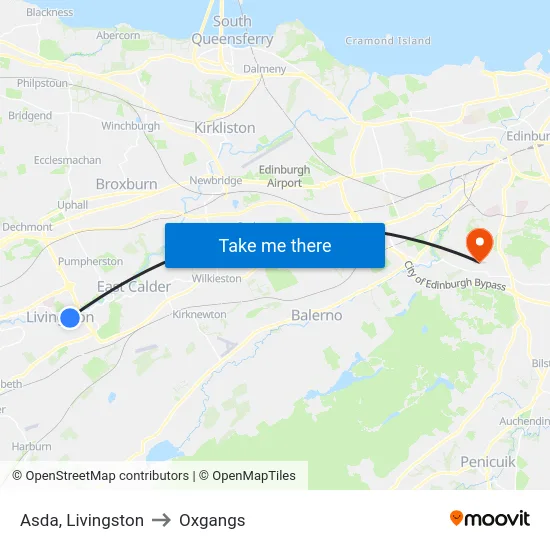 Asda, Livingston to Oxgangs map