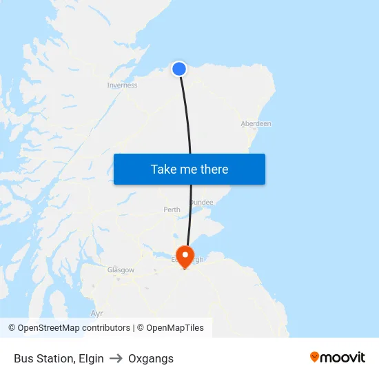 Bus Station, Elgin to Oxgangs map