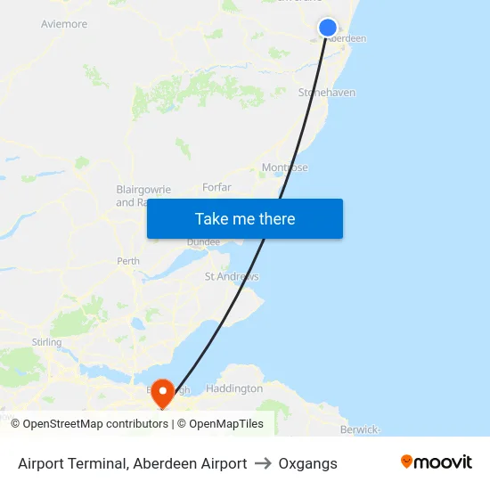 Airport Terminal Stance 1, Aberdeen Airport to Oxgangs map