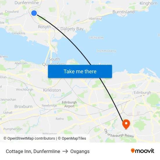 Cottage Inn, Dunfermline to Oxgangs map