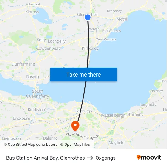 Bus Station Arrival Bay, Glenrothes to Oxgangs map