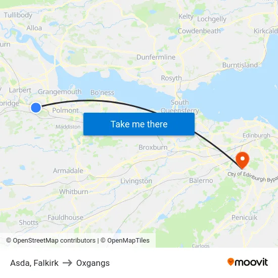 Asda, Falkirk to Oxgangs map