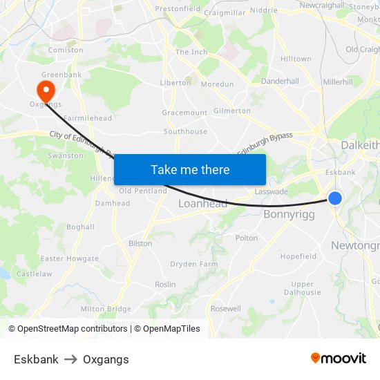Eskbank to Oxgangs map