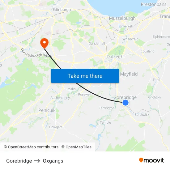Gorebridge to Oxgangs map