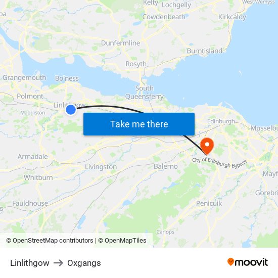 Linlithgow to Oxgangs map