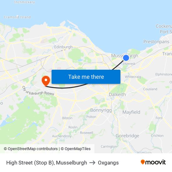 High Street (Stop B), Musselburgh to Oxgangs map