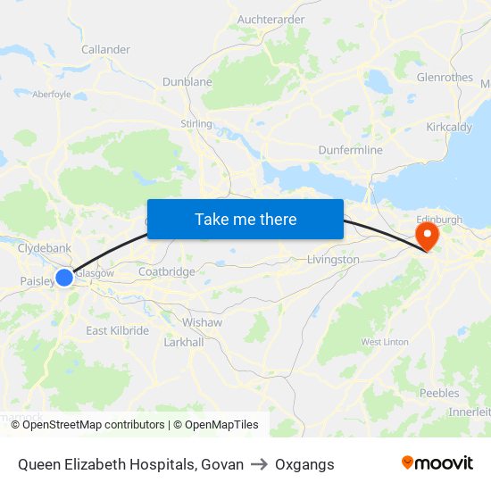 Queen Elizabeth Hospitals, Govan to Oxgangs map